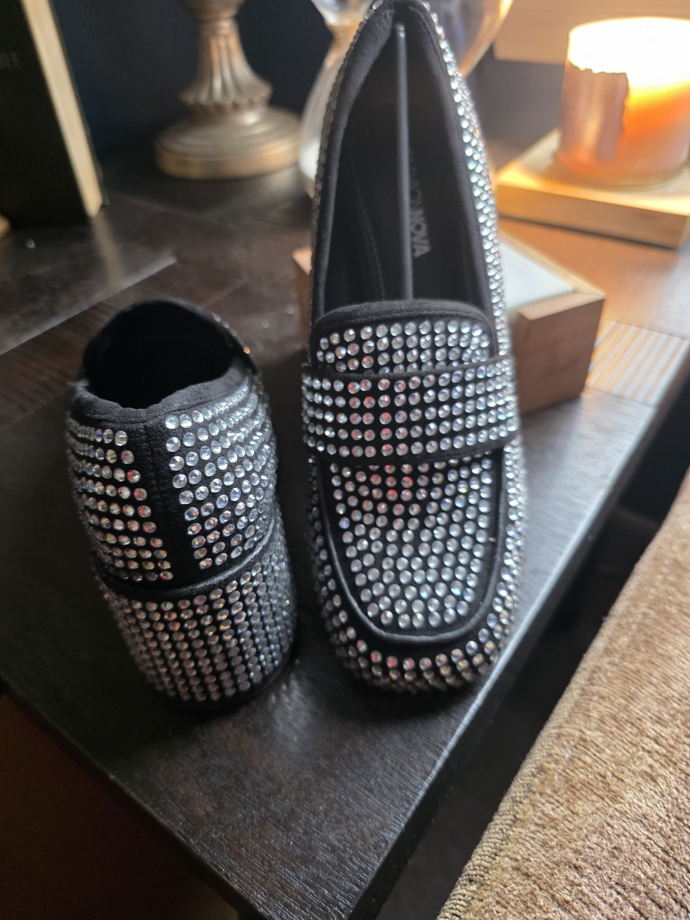 Crystal-Embellished Black Women's Loafers